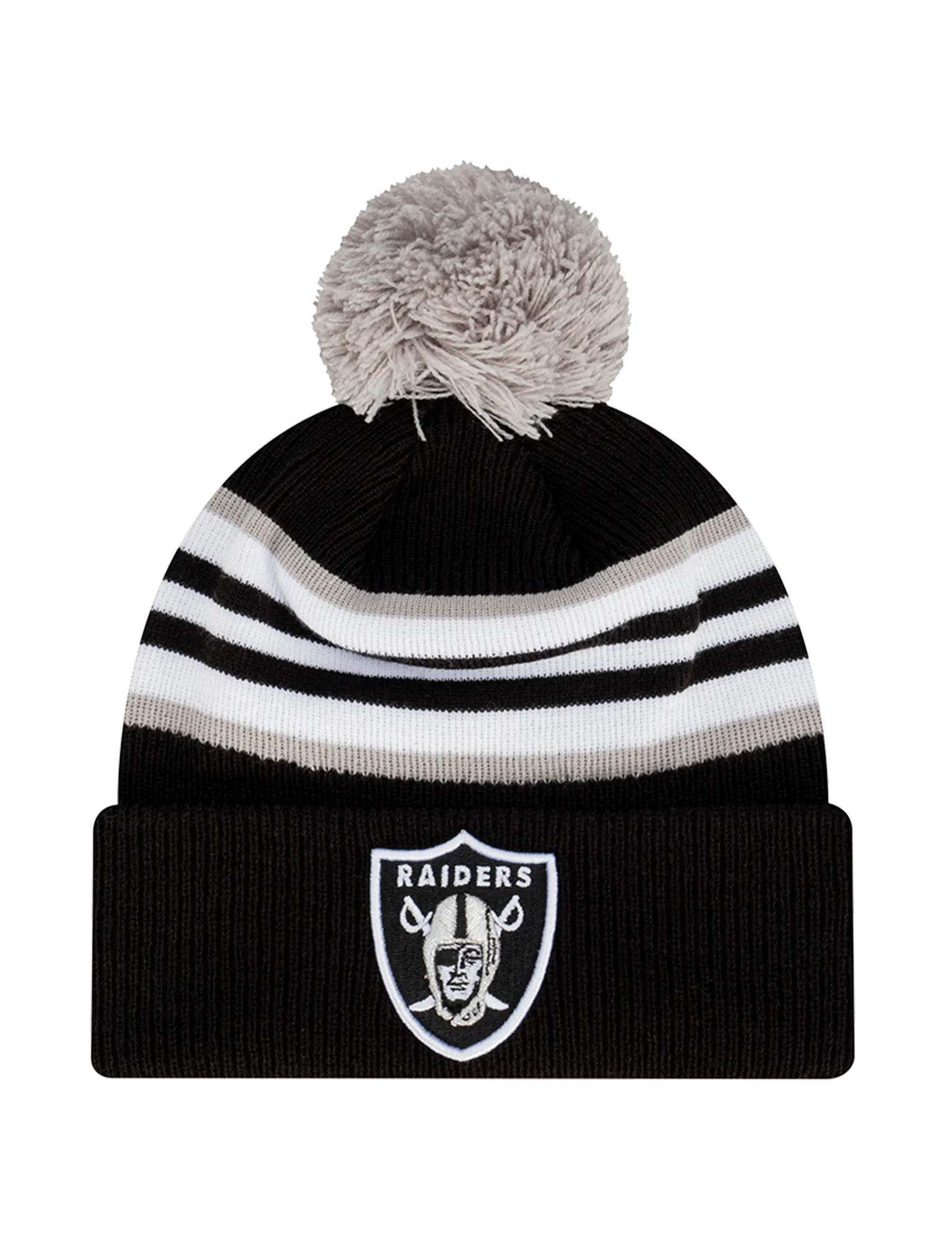 Las Vegas Raiders New Era NFL Stripe Hit Knit Beanie - Black