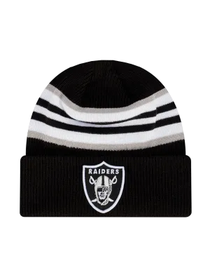 Las Vegas Raiders New Era NFL Stripe Hit Pomless Knit Beanie - Black