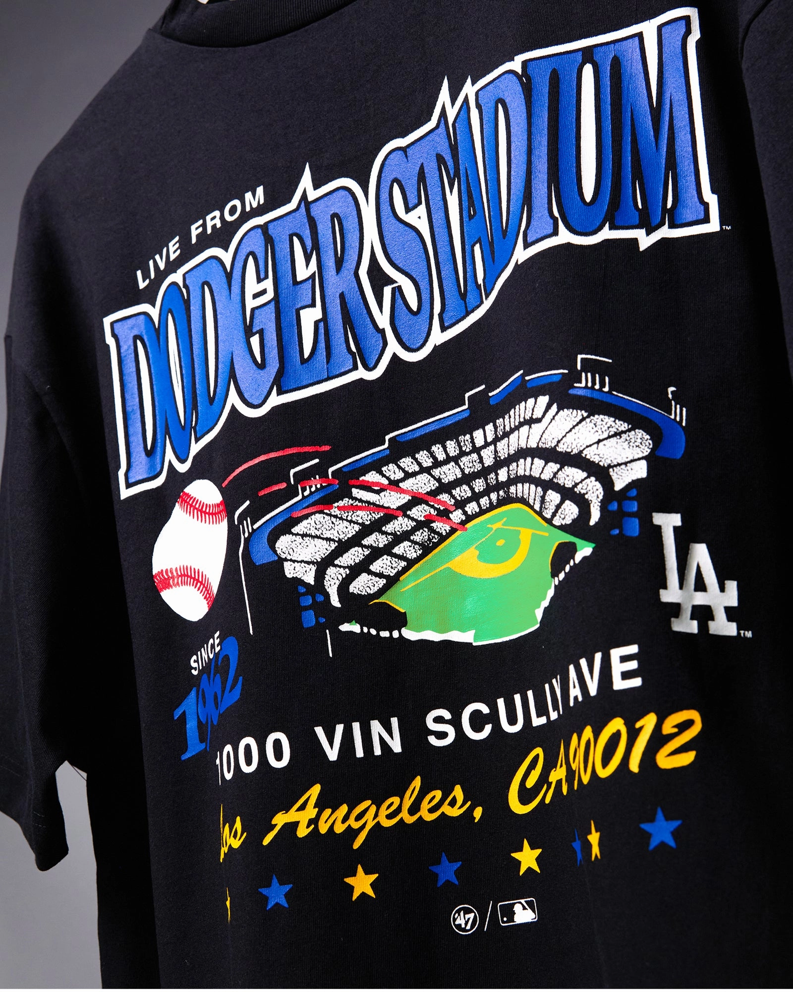 Los Angeles Dodgers '47 MLB Stadium Vintage Foundation T-Shirt - Black