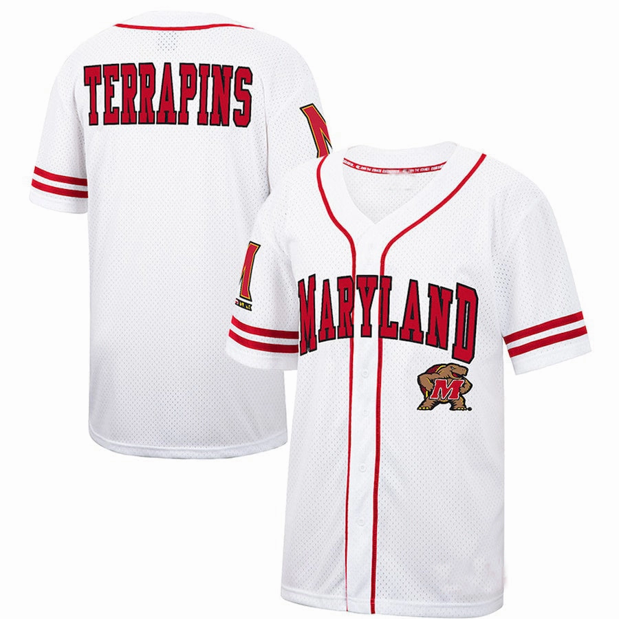 M.Terrapins Colosseum Free Spirited Baseball Jersey  White Red Stitched American College Jerseys