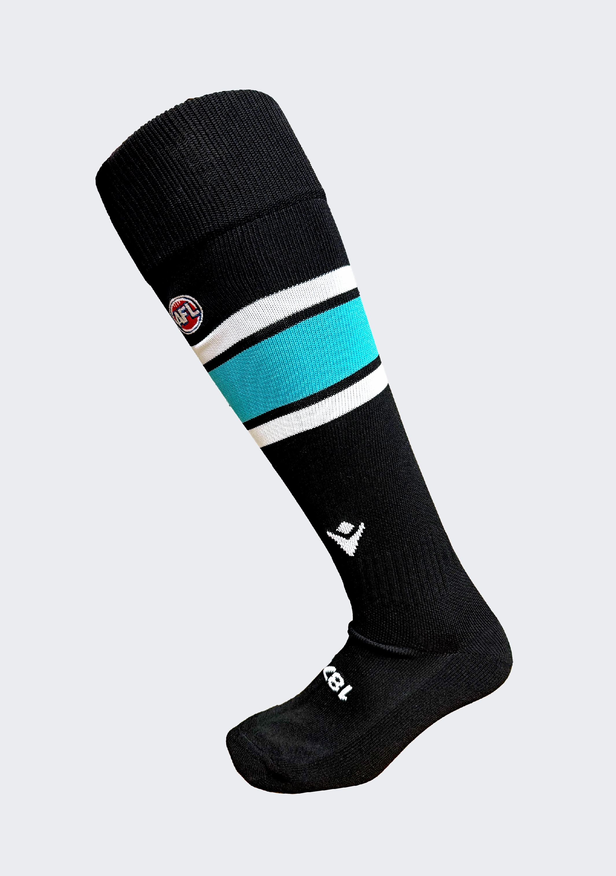 Macron Senior Port Adelaide Clash Full Length Socks Black/Teal