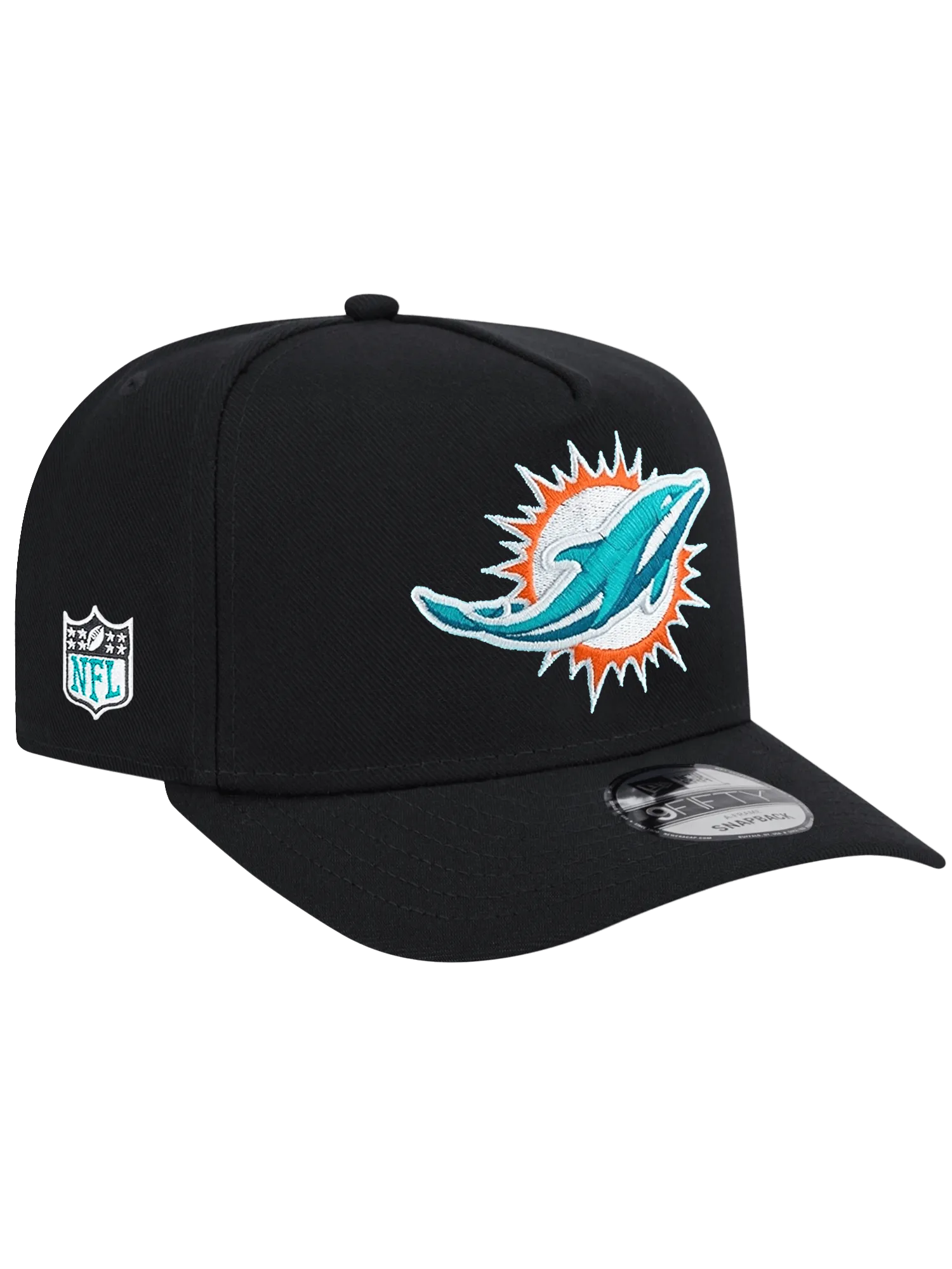 Miami Dolphins New Era NFL Team 9FIFTY A-Frame Pre-Curved Snapback Hat - Black