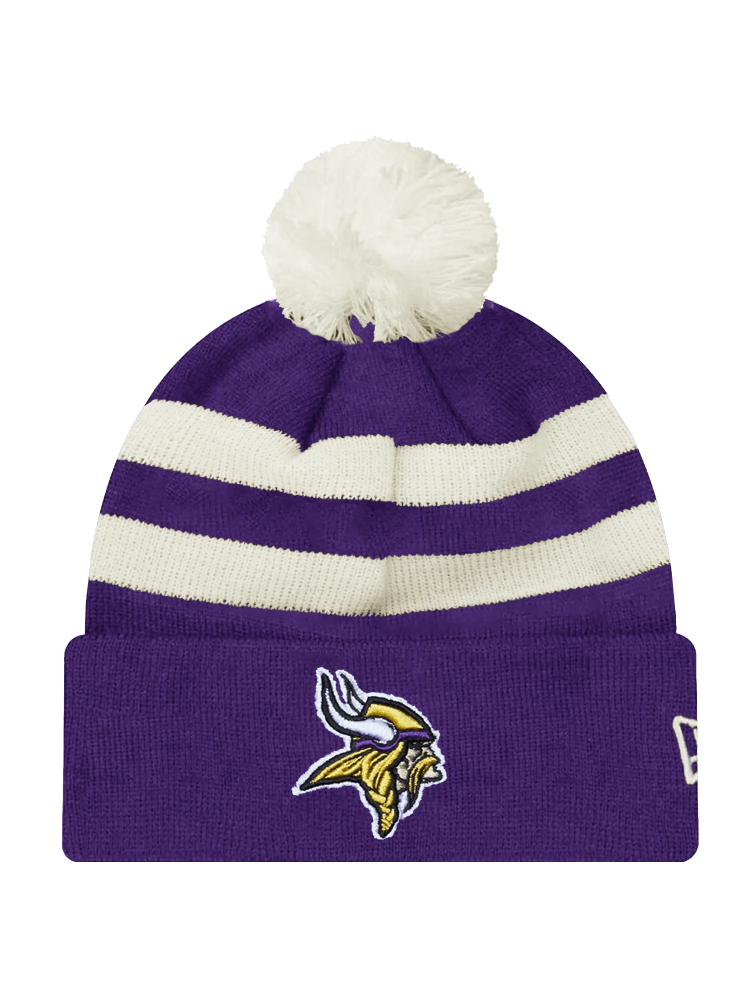 Minnesota Vikings New Era NFL Ivory Stripe Pom Knit Beanie - Purple