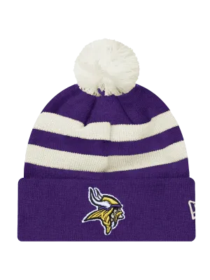 Minnesota Vikings New Era NFL Ivory Stripe Pom Knit Beanie - Purple