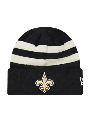 New Orleans Saints New Era NFL Ivory Stripe Knit Beanie - Black