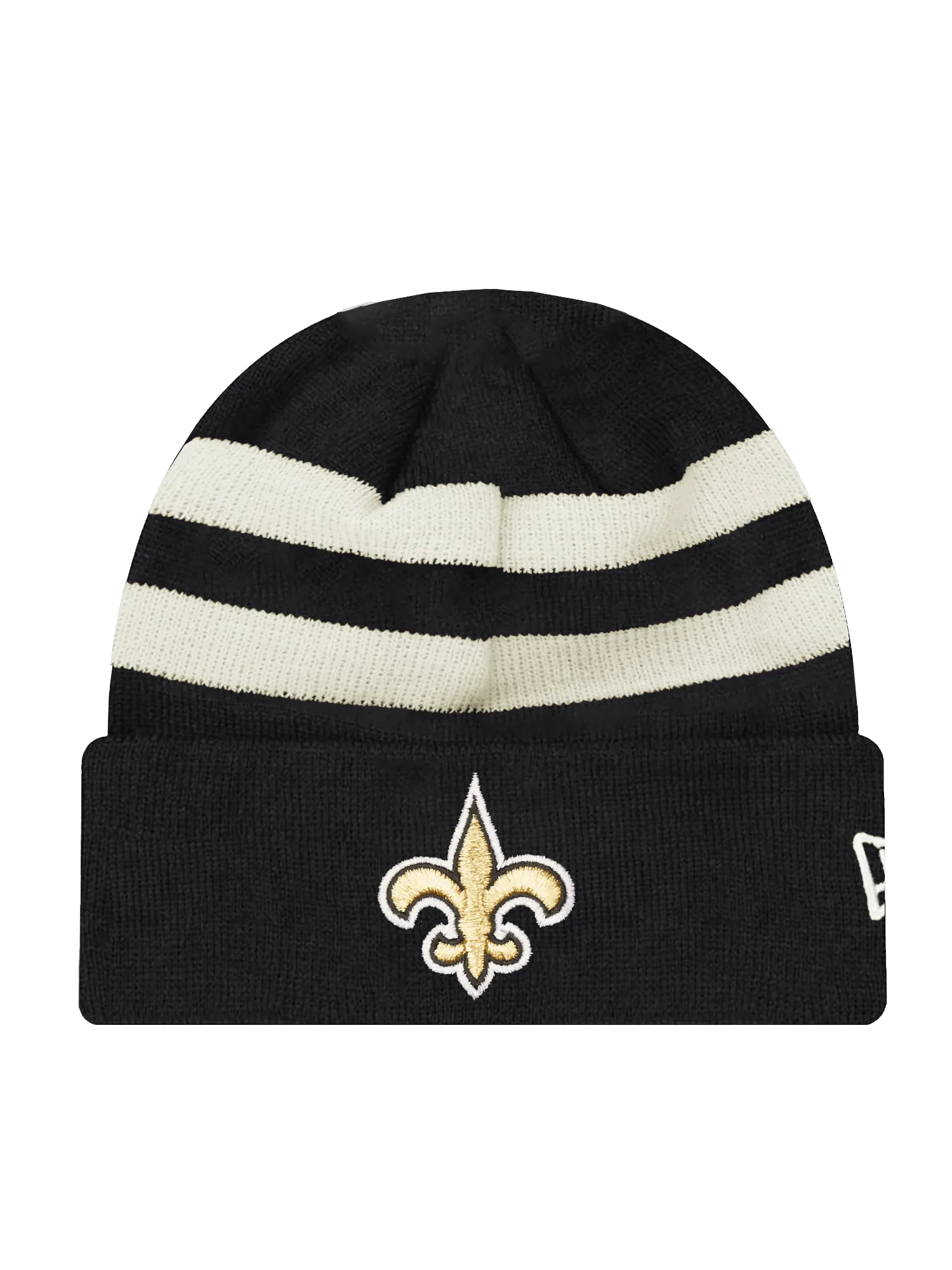 New Orleans Saints New Era NFL Ivory Stripe Knit Beanie - Black