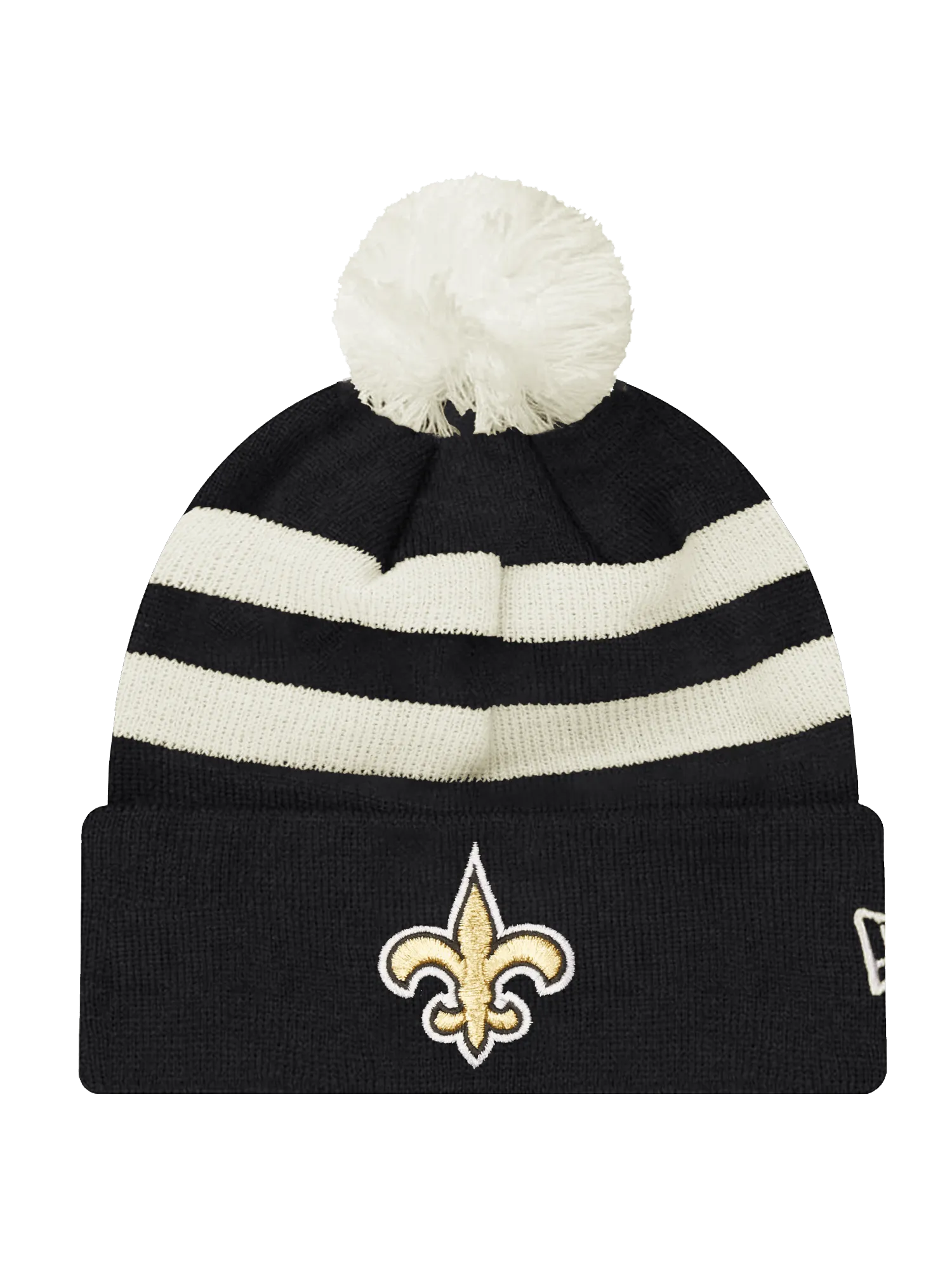 New Orleans Saints New Era NFL Ivory Stripe Pom Knit Beanie - Black