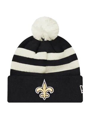 New Orleans Saints New Era NFL Ivory Stripe Pom Knit Beanie - Black
