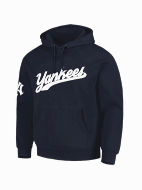 New York Yankees Majestic MLB Script Vintage Hoodie Jumper - Navy
