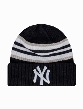 New York Yankees New Era MLB Stripe Hit Pomless Knit Beanie - Navy