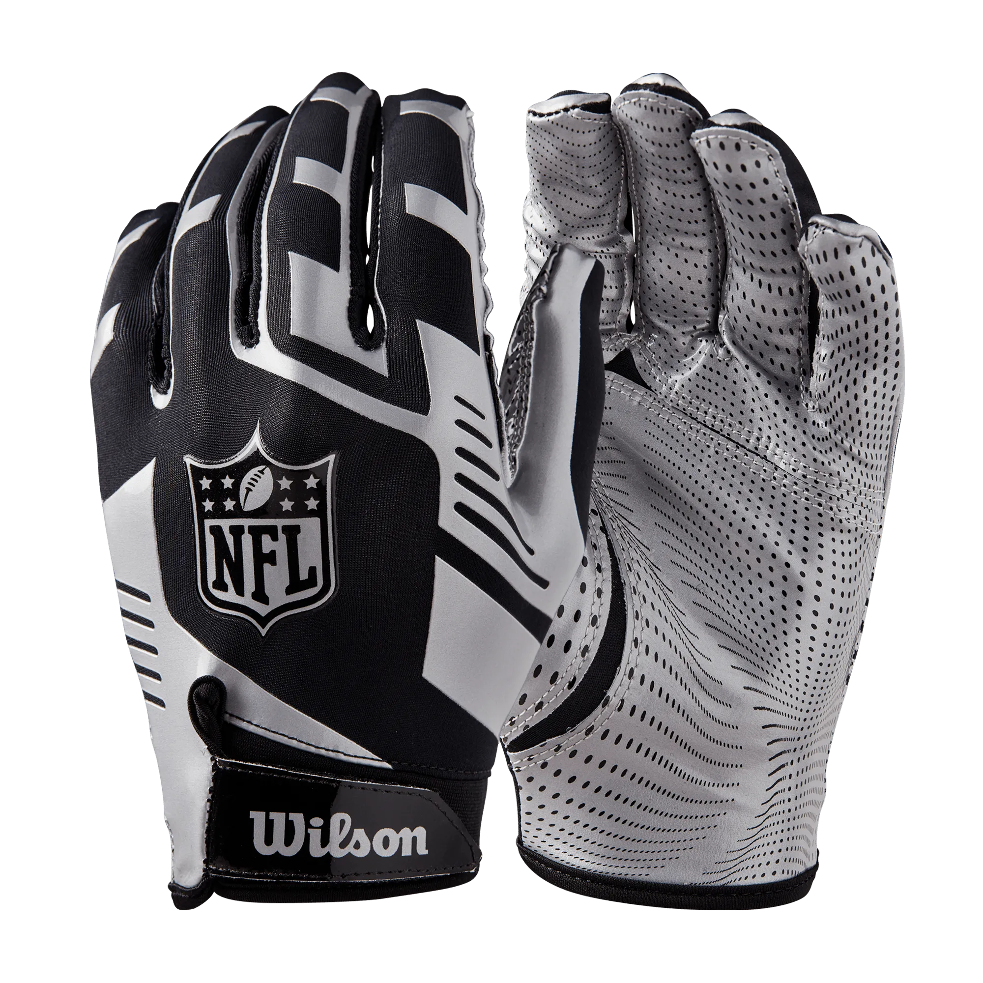 NFL Shield Wilson Stretch Fit Adult Receiver Gloves - Black/Silver