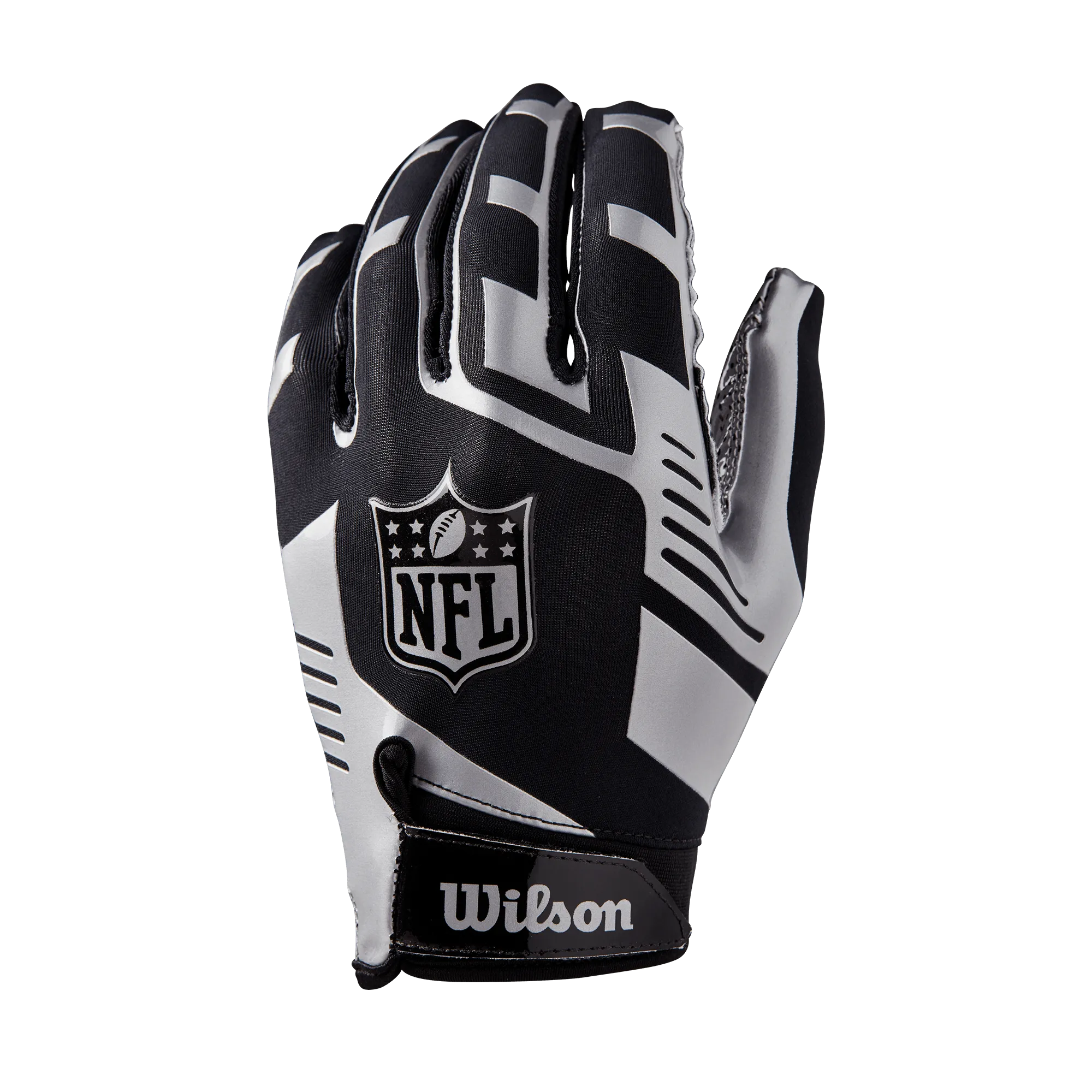 NFL Shield Wilson Stretch Fit Adult Receiver Gloves - Black/Silver