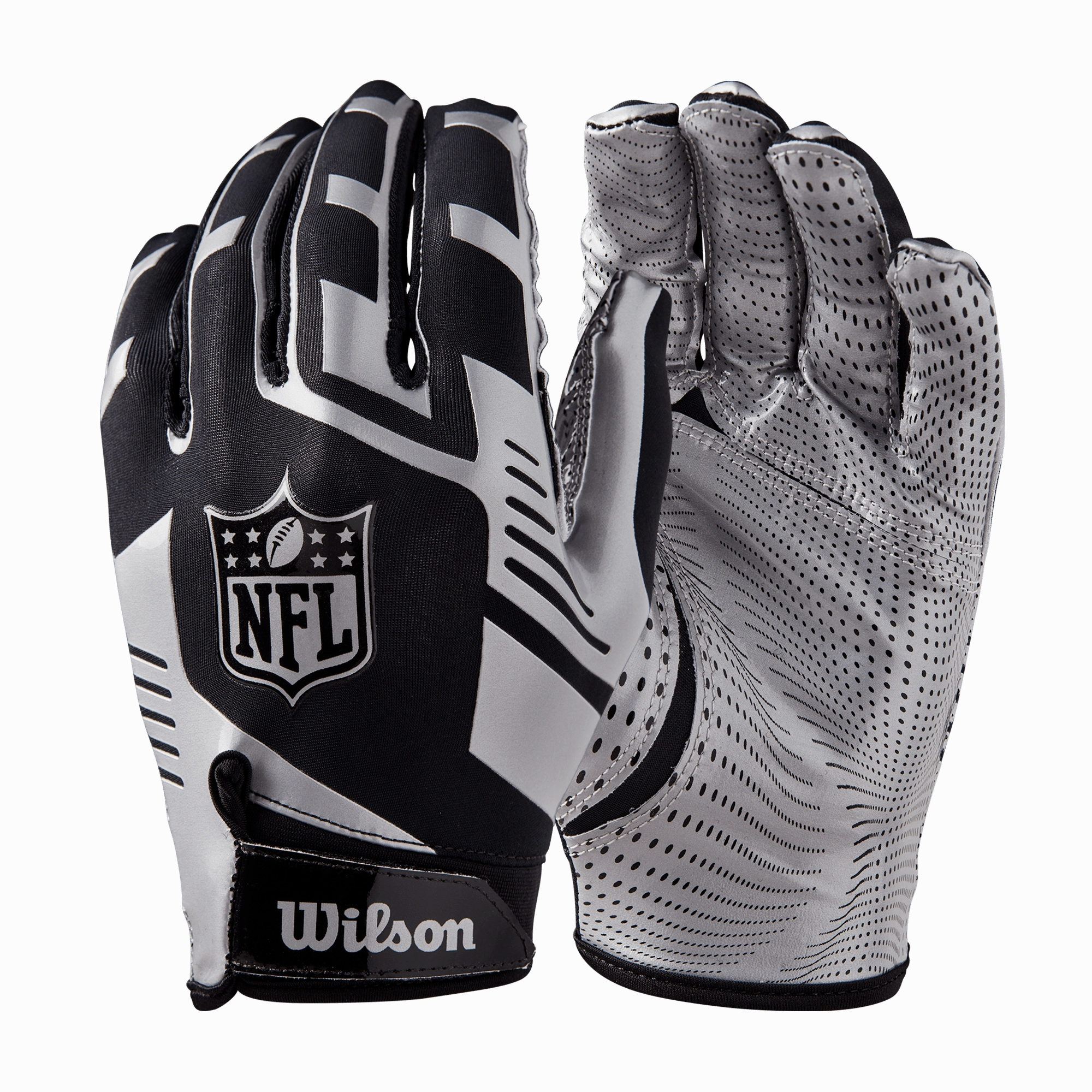 NFL Shield Wilson Stretch Fit Adult Receiver Gloves - Black/Silver