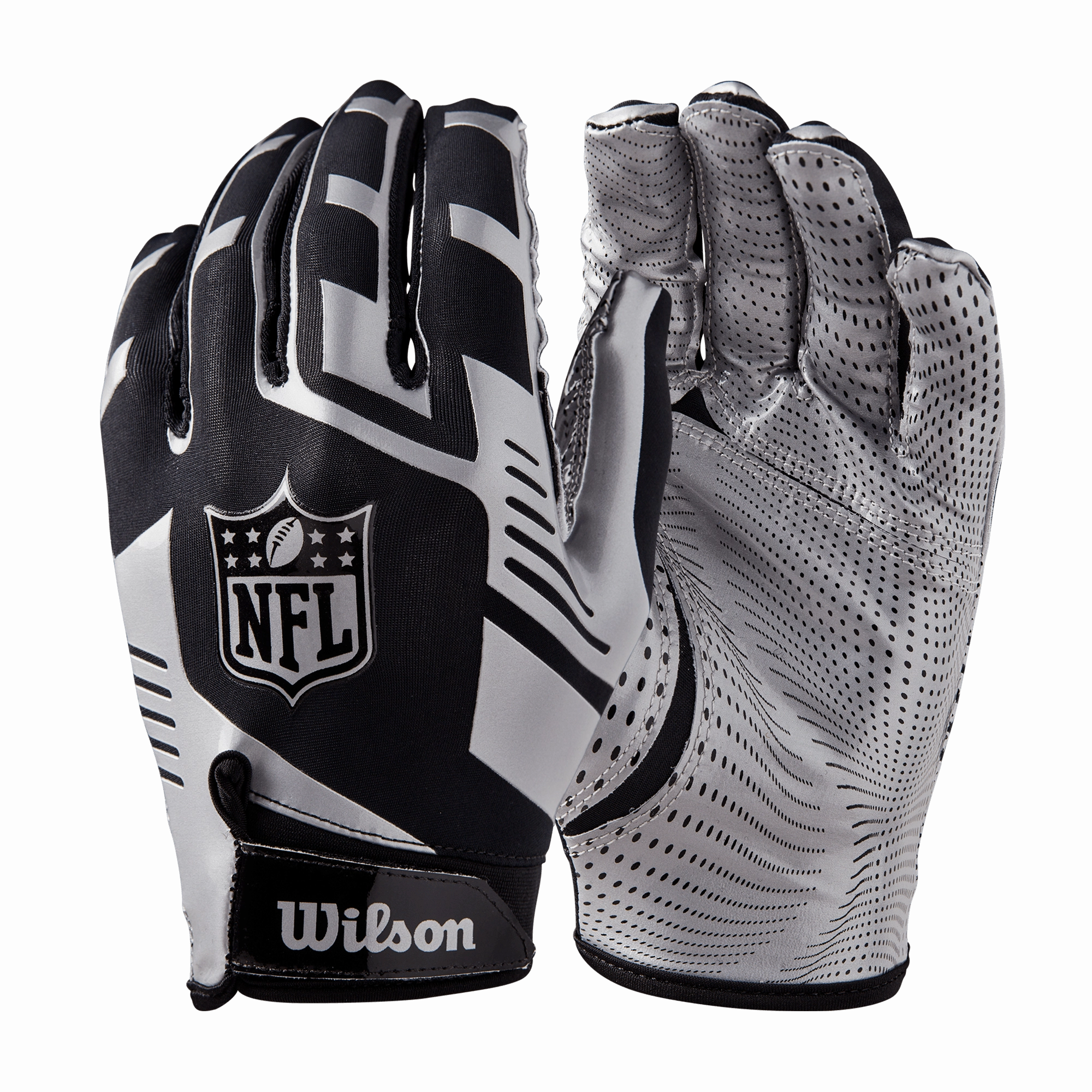 NFL Shield Wilson Stretch Fit Adult Receiver Gloves - Black/Silver