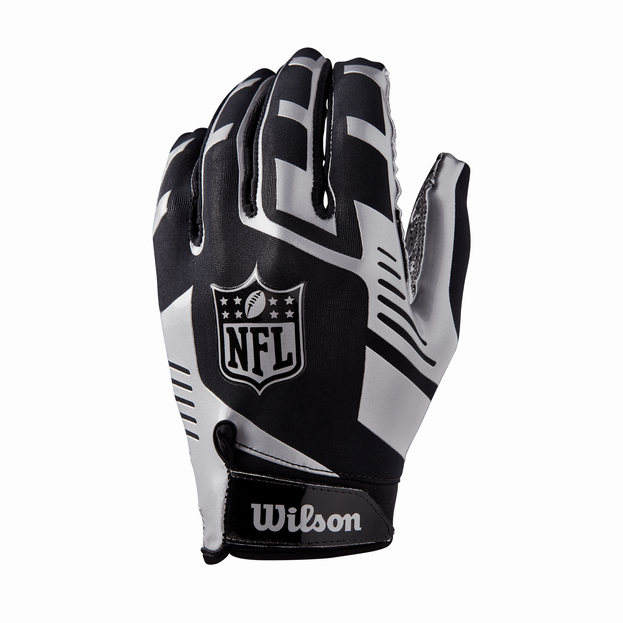 NFL Shield Wilson Stretch Fit Adult Receiver Gloves - Black/Silver
