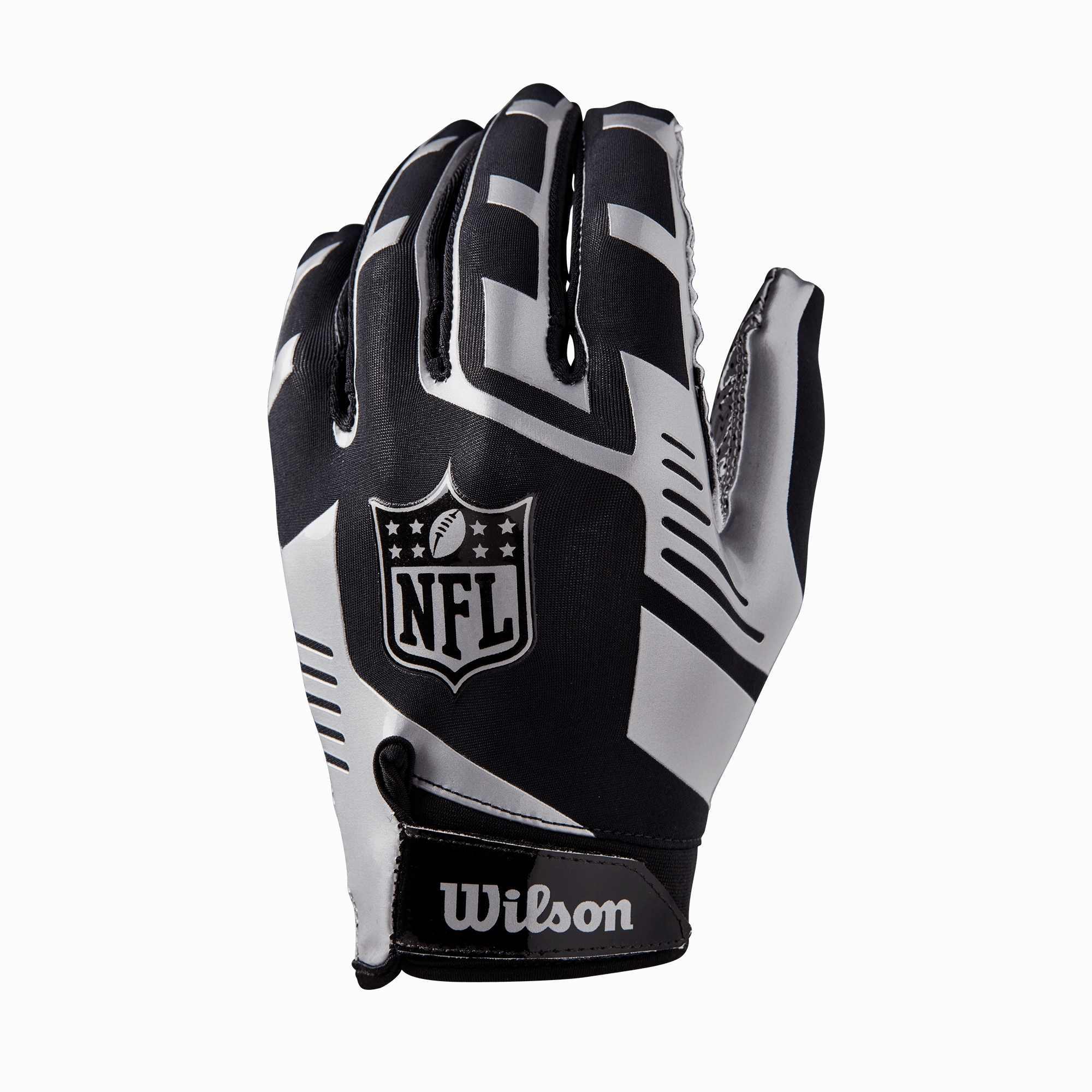 NFL Shield Wilson Stretch Fit Adult Receiver Gloves - Black/Silver