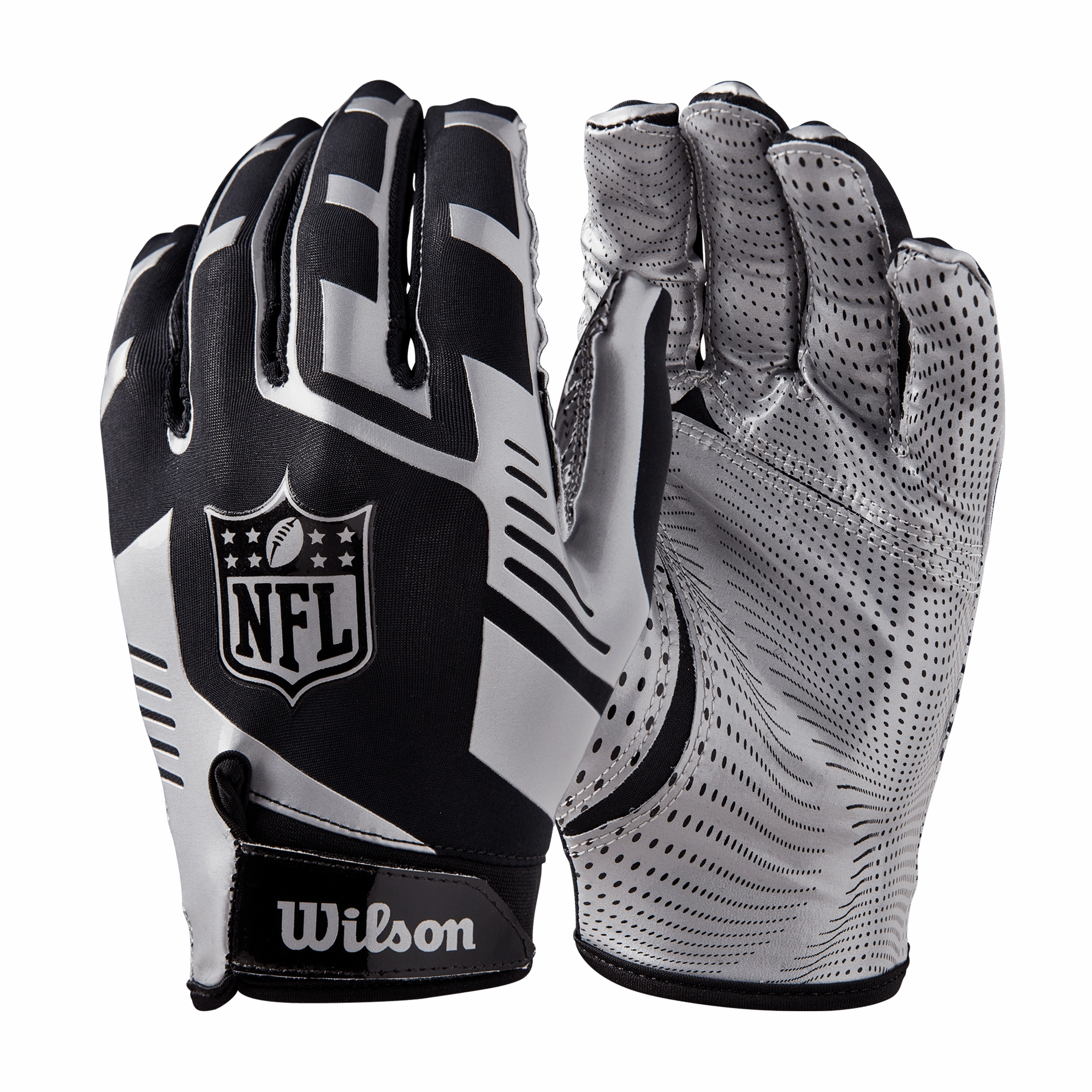NFL Shield Wilson Stretch Fit Adult Receiver Gloves - Black/Silver