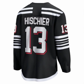 NJ.Devils #13 Nico Hischier Fanatics Branded Alternate Premier Breakaway Player Jersey Black Stitched American Hockey Jerseys
