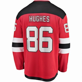 NJ.Devils #86 Jack Hughes Fanatics Branded Home Premier Breakaway Player Jersey  Red Stitched American Hockey Jerseys