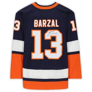NY.Islanders #13 Mathew Barzal Fanatics Authentic Autographed 2020-21 Reverse Retro Nary Stitched American Hockey Jerseys