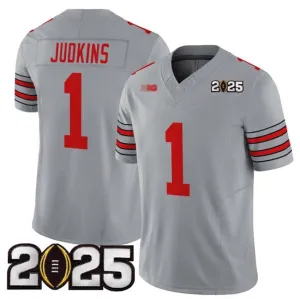 O.State Buckeyes #1 Quinshon Judkins Grey 2025 CFP Final Patch F.U.S.E. Vapor Limited Stitched Football American College Jerseys