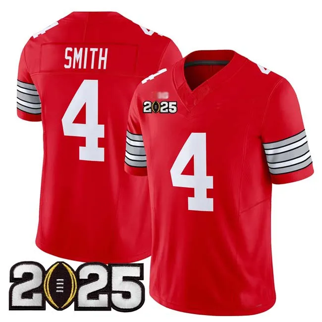 O.State Buckeyes #4 Jeremiah Smith Red 2025 CFP Final Patch F.U.S.E. Vapor Limited Stitched Football American College Jerseys