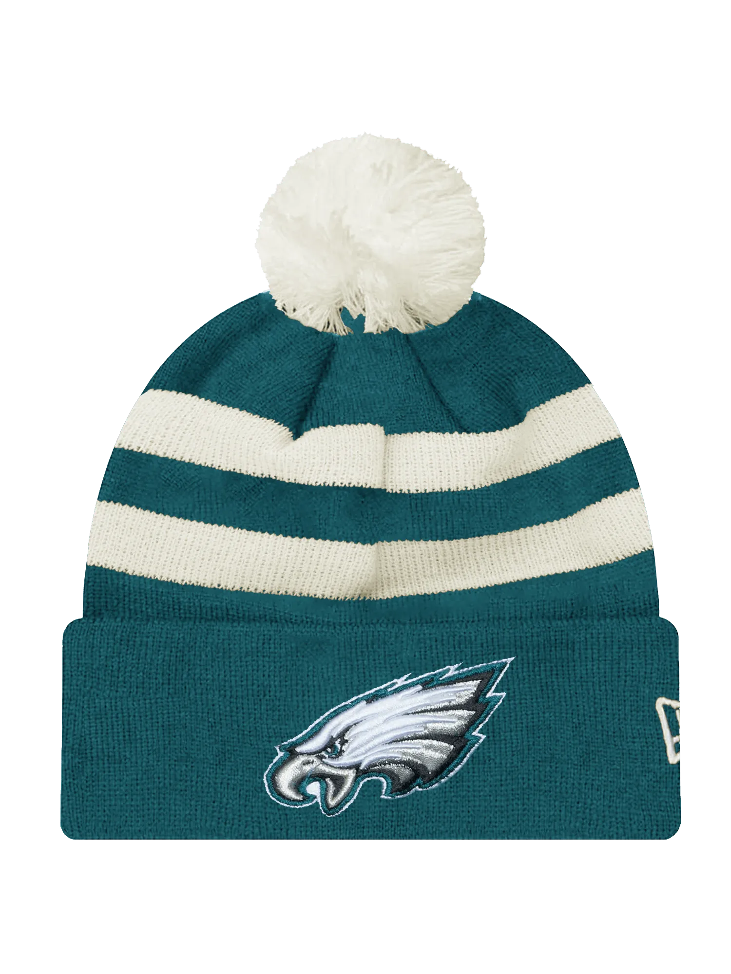 Philadelphia Eagles New Era NFL Ivory Stripe Pom Knit Beanie - Gren