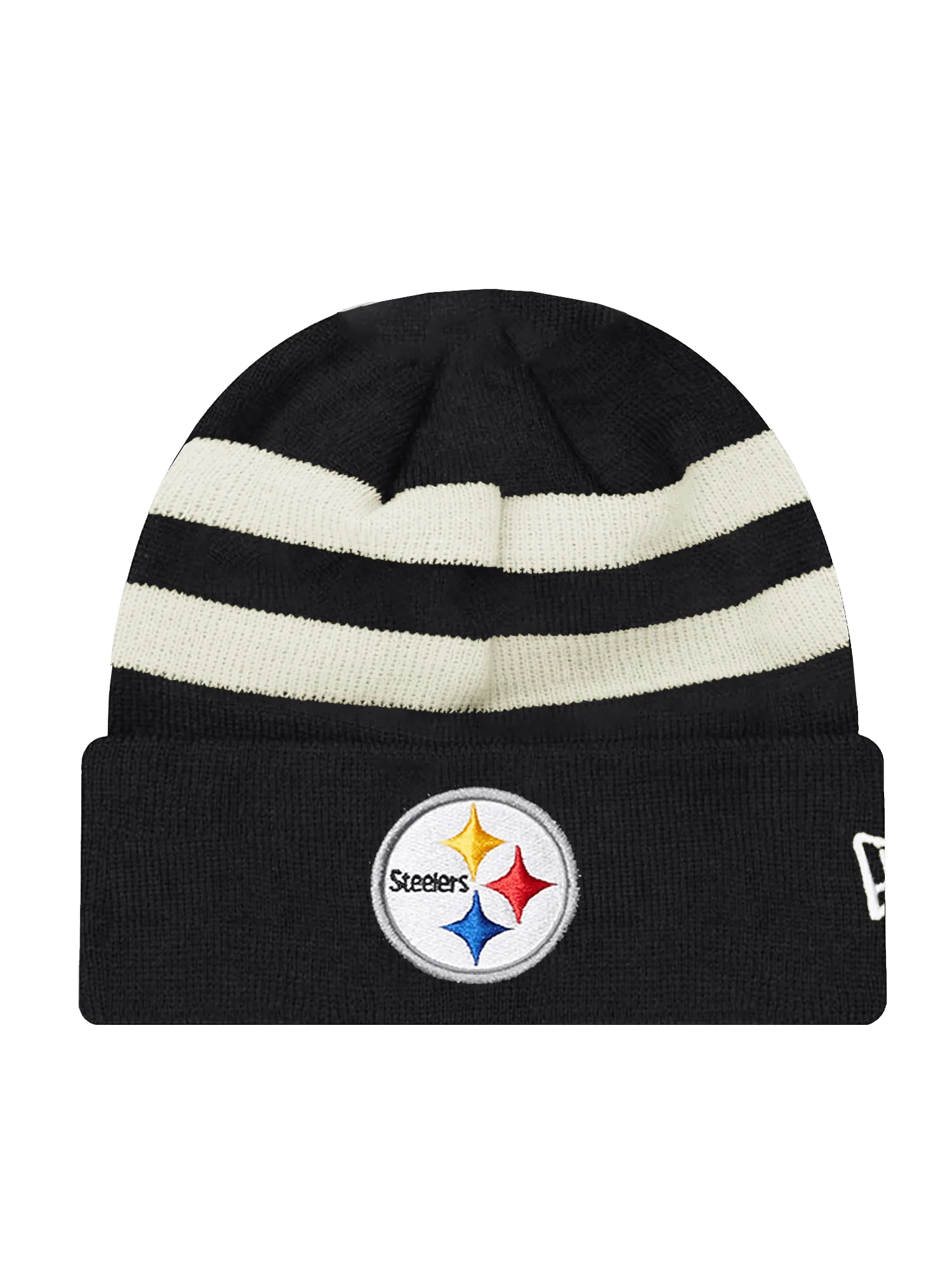 Pittsburgh Steelers New Era NFL Ivory Stripe Knit Beanie - Black