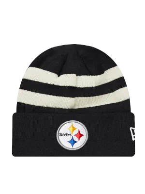 Pittsburgh Steelers New Era NFL Ivory Stripe Knit Beanie - Black
