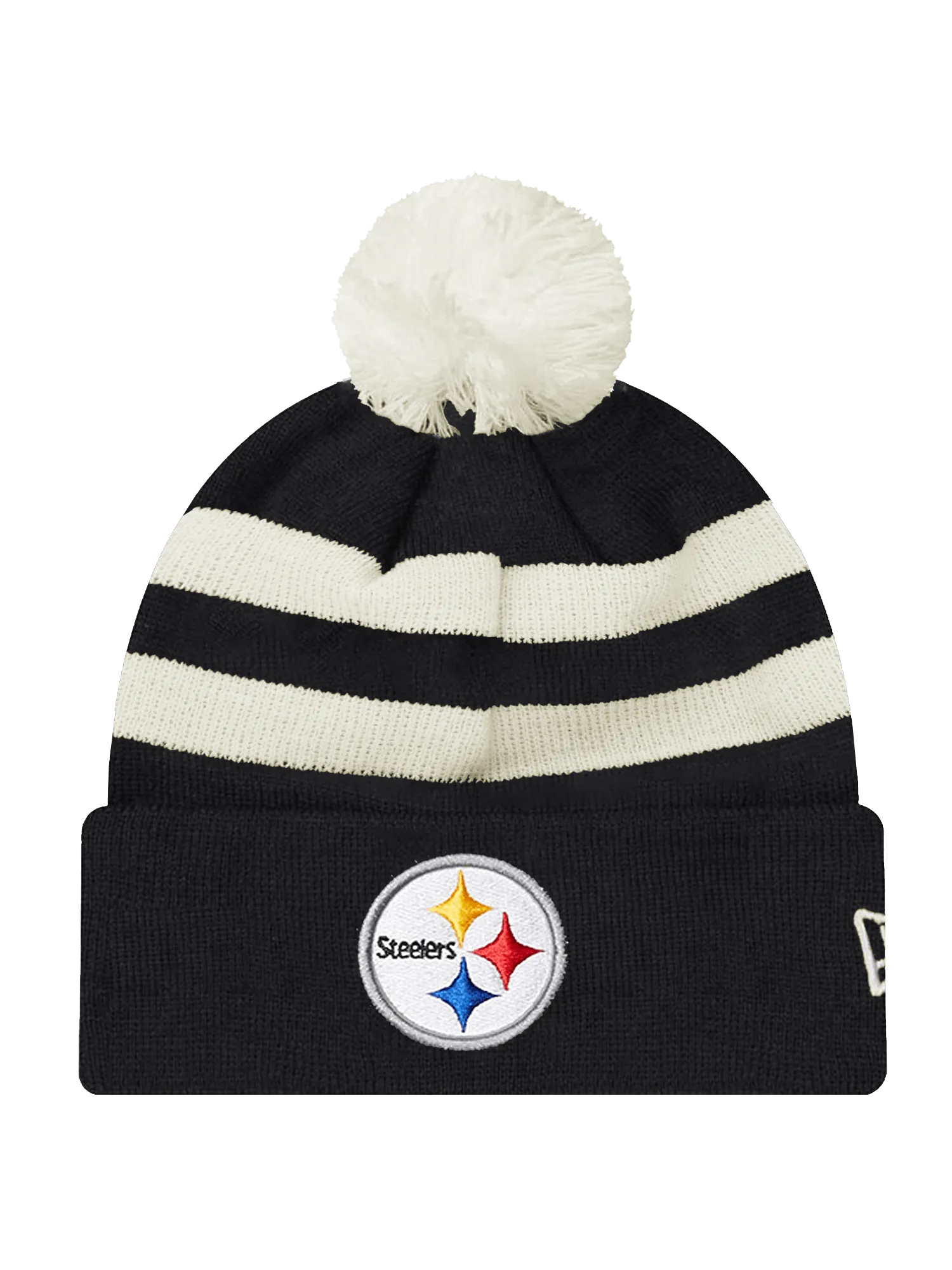 Pittsburgh Steelers New Era NFL Ivory Stripe Pom Knit Beanie - Black