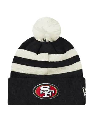 San Francisco 49ers New Era NFL Ivory Stripe Pom Knit Beanie - Black