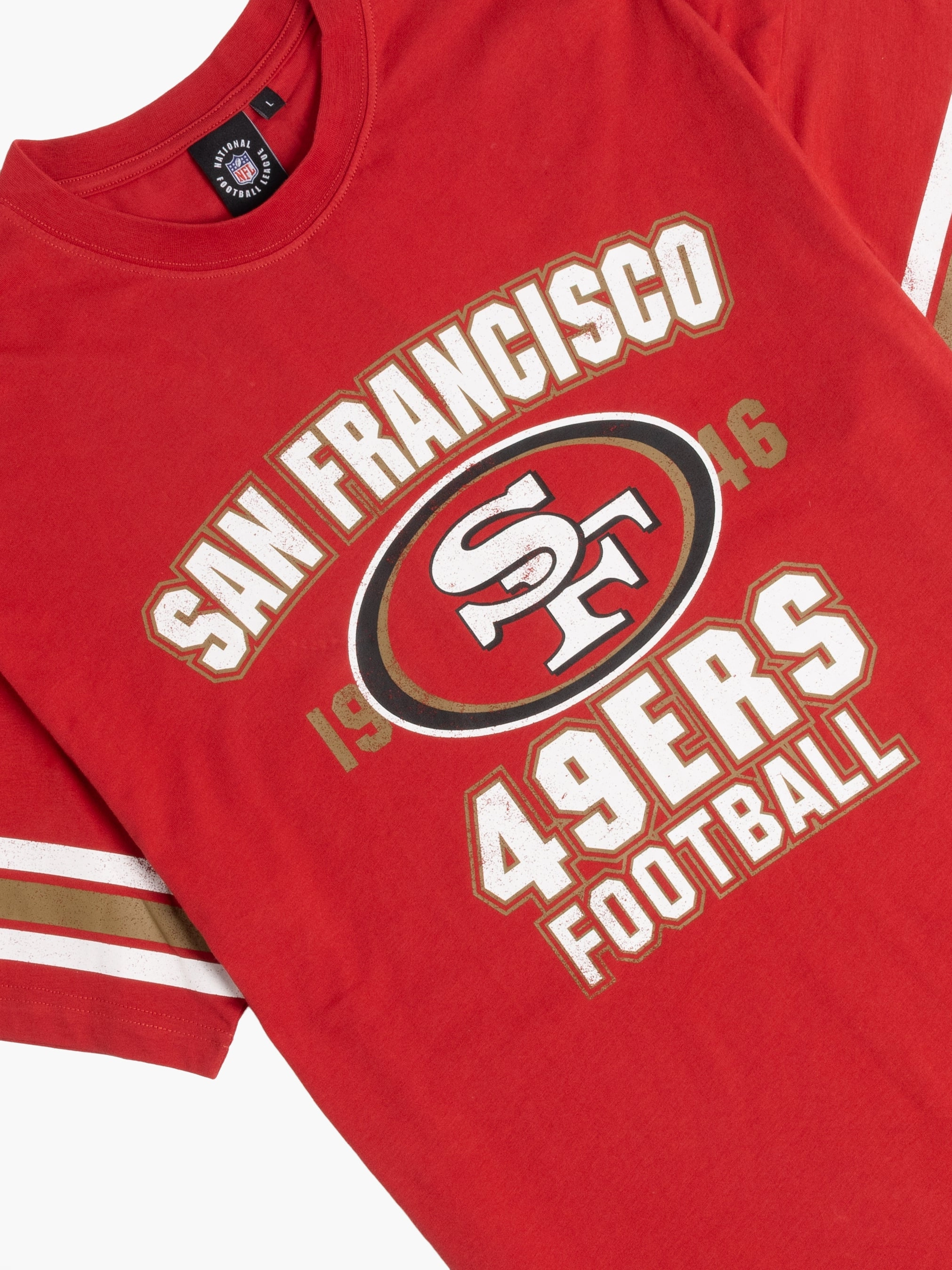 San Francisco 49ers Majestic NFL Vintage Stripe Oversized T-Shirt - Red
