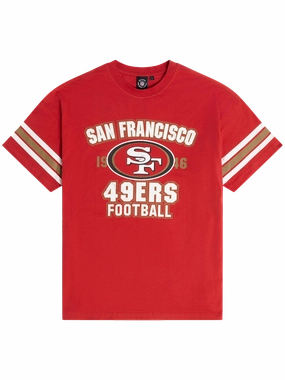 San Francisco 49ers Majestic NFL Vintage Stripe Oversized T-Shirt - Red