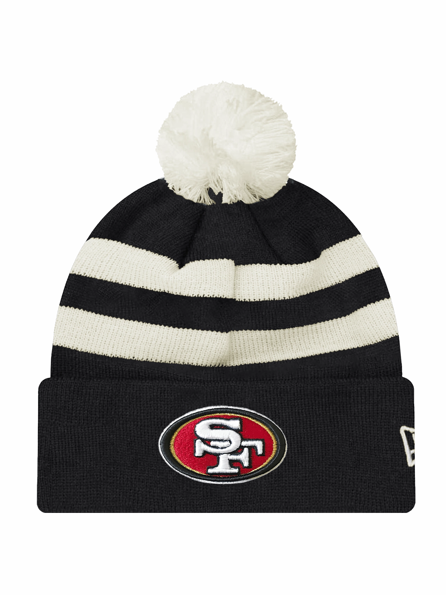 San Francisco 49ers New Era NFL Ivory Stripe Pom Knit Beanie - Black