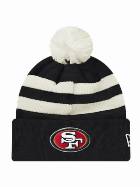 San Francisco 49ers New Era NFL Ivory Stripe Pom Knit Beanie - Black