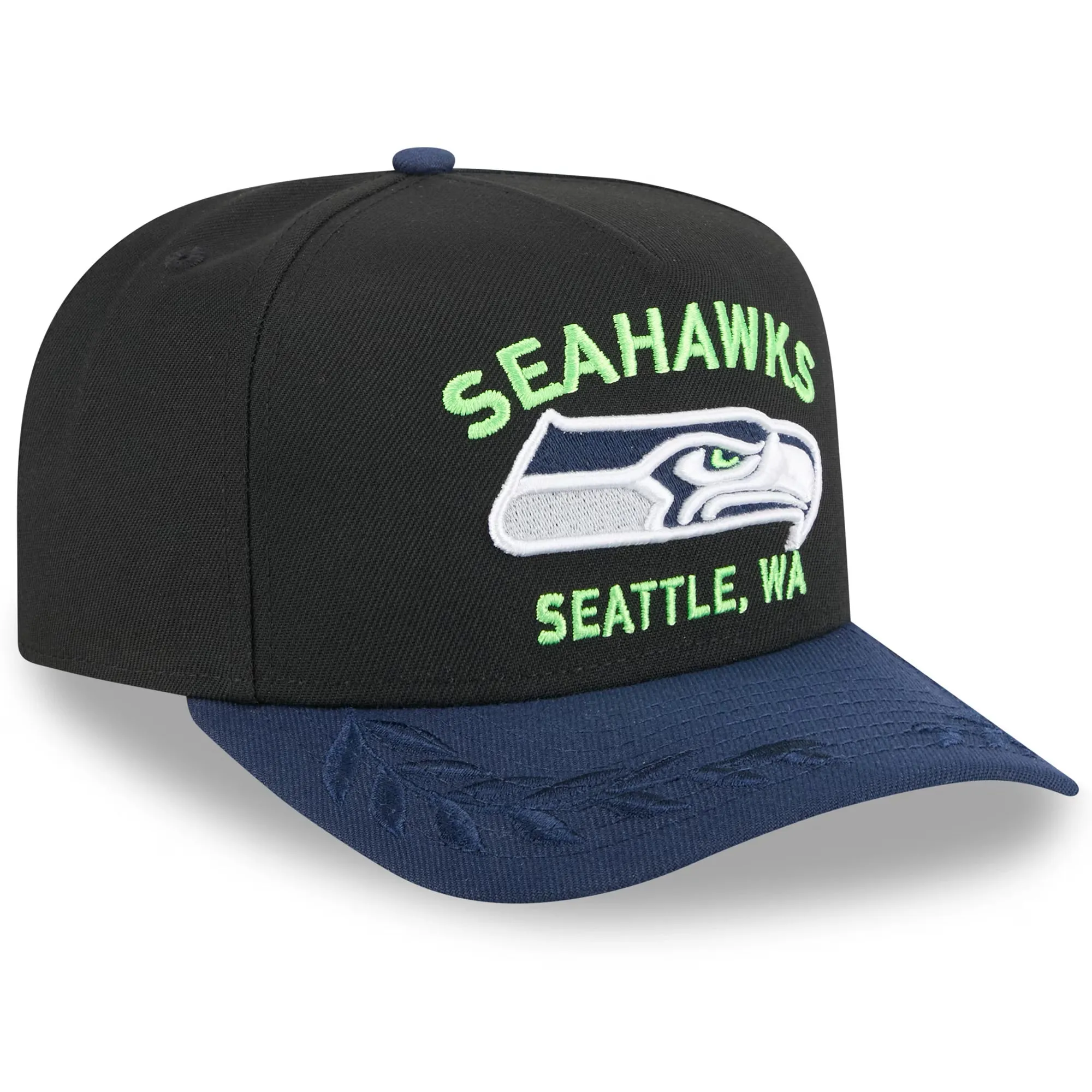 Seattle Seahawks New Era NFL 25 Draft Pre-Curved 9FIFTY A-Frame Snapback Hat - Black