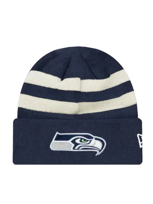 Seattle Seahawks New Era NFL Ivory Stripe Knit Beanie - Navy