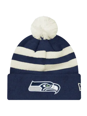 Seattle Seahawks New Era NFL Ivory Stripe Pom Knit Beanie - Navy