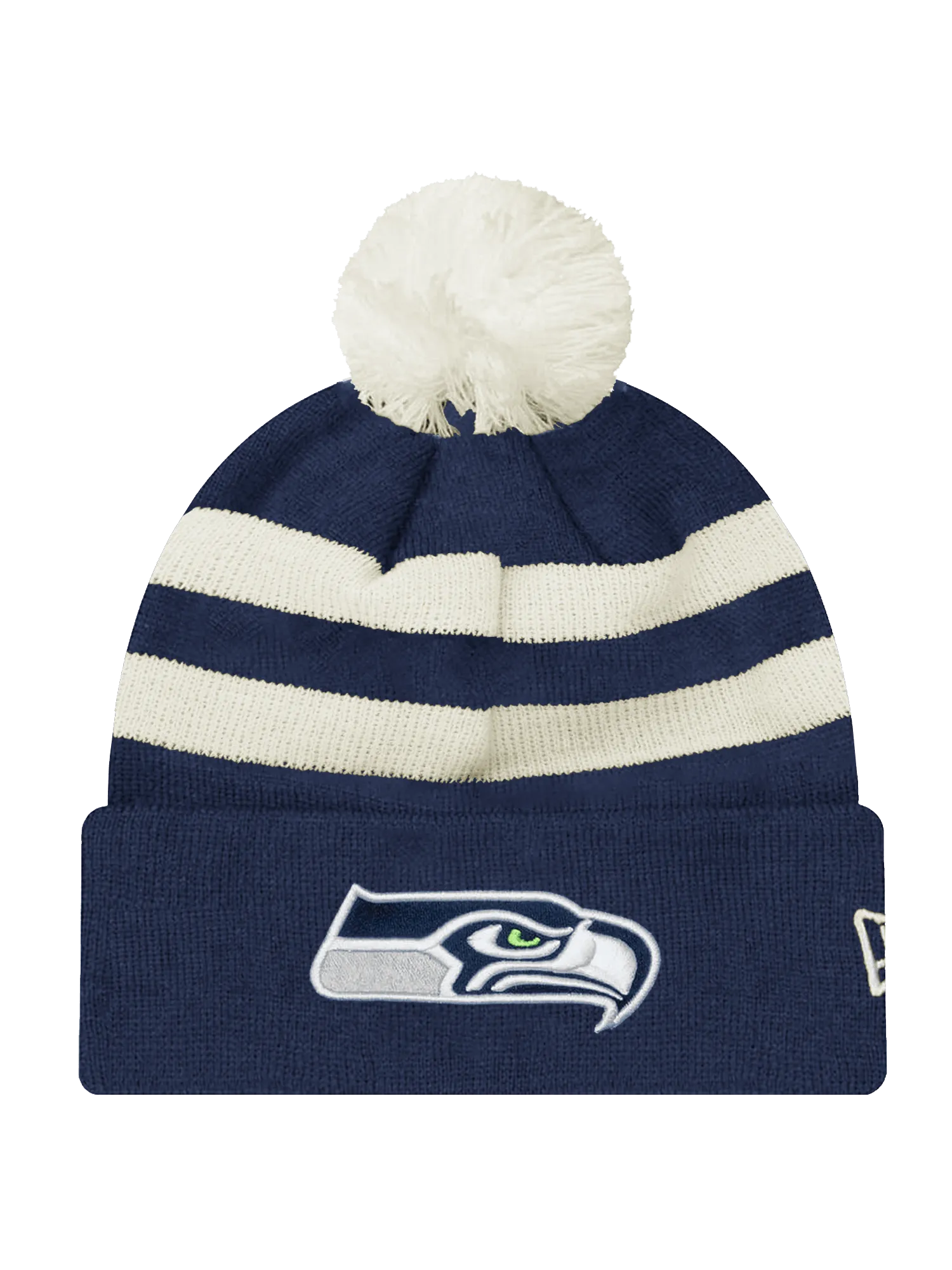 Seattle Seahawks New Era NFL Ivory Stripe Pom Knit Beanie - Navy