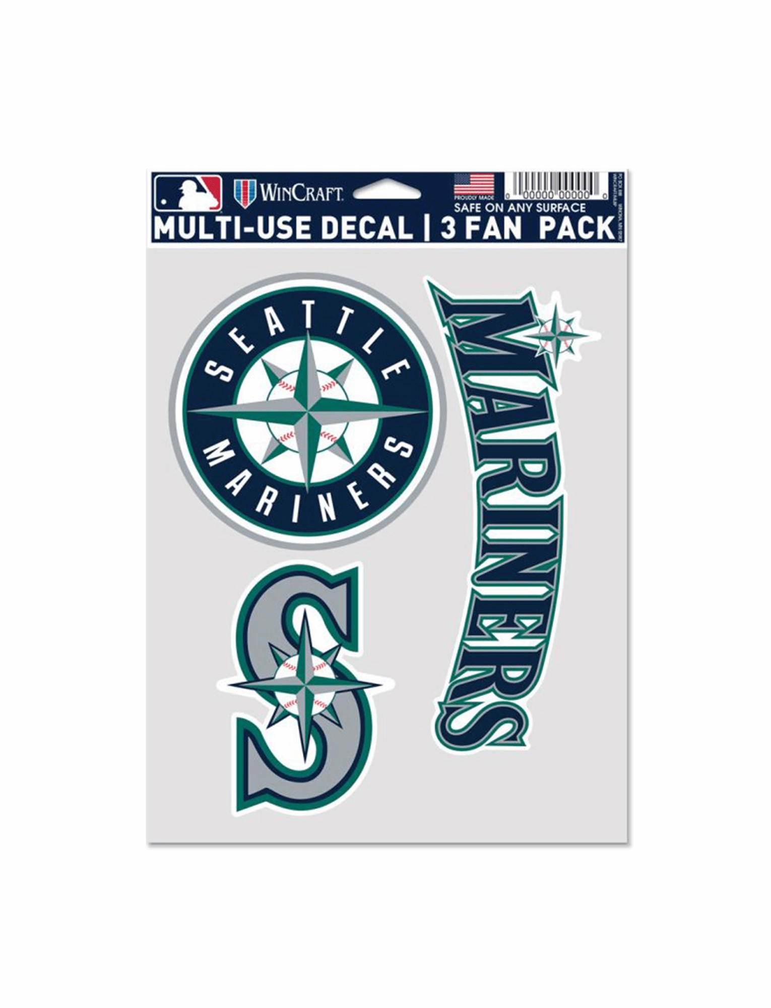 Seattle Mariners Wincraft MLB Team 3 Pack Decal Set