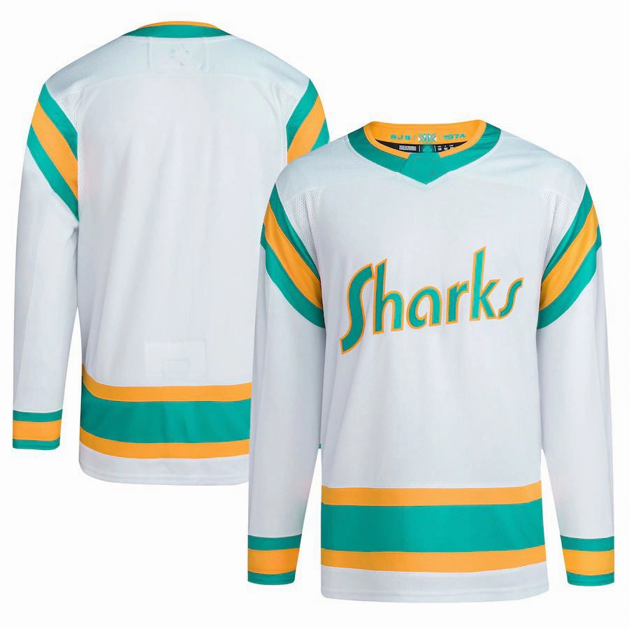 SJ.Sharks Reverse Retro 2.0 Authentic Blank Jersey White Stitched American Hockey Jerseys