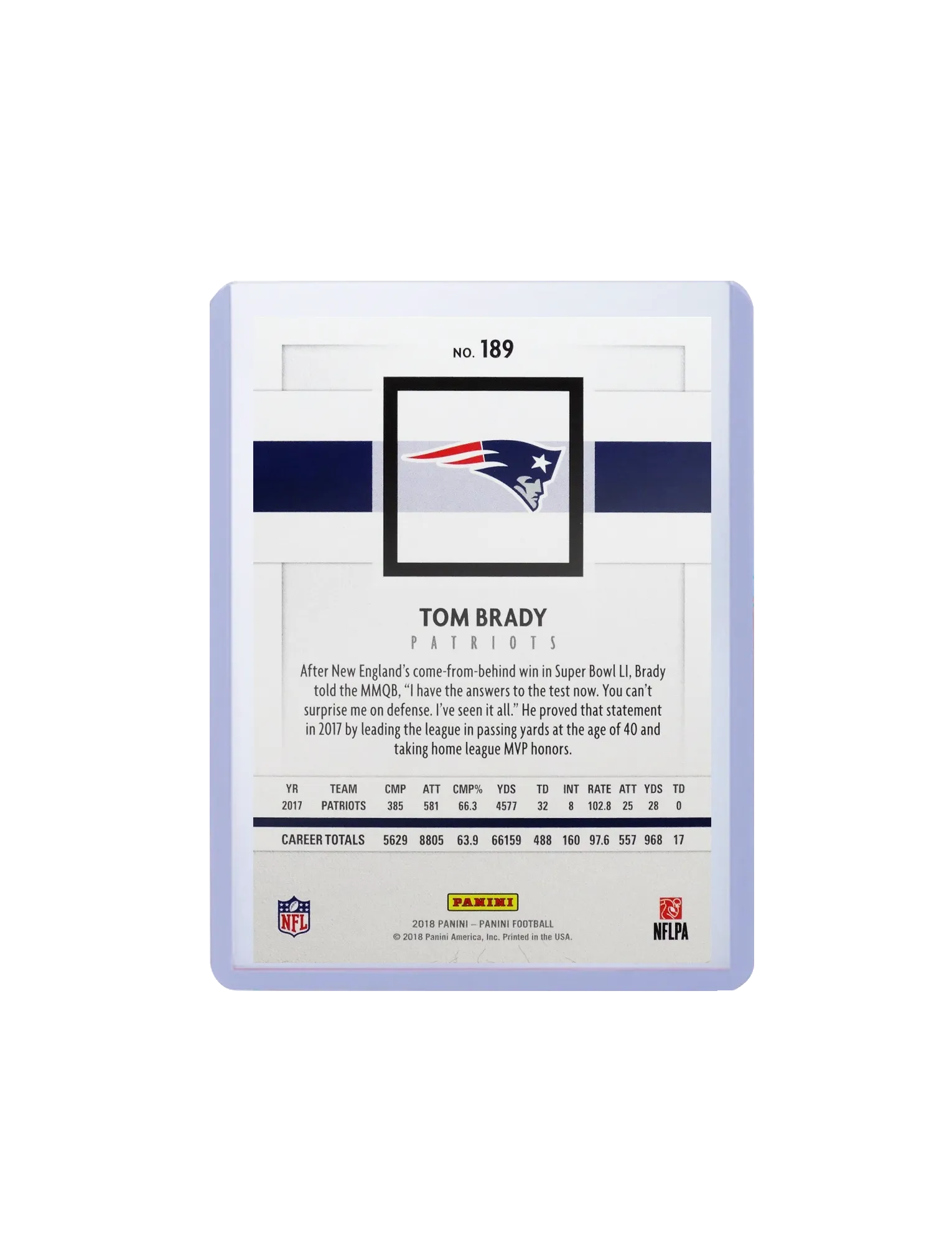 Tom Brady New England Patriots Panini NFL Football 18 Base Card