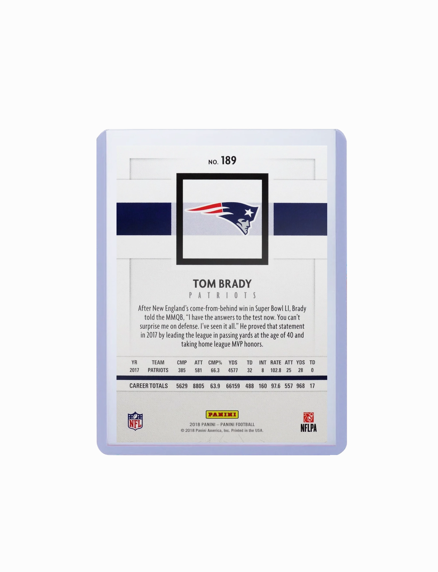 Tom Brady New England Patriots Panini NFL Football 18 Base Card