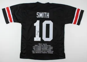 Troy Smith Signed Ohio State Buckeye Career Highlight Stat Jersey (Beckett COA)
