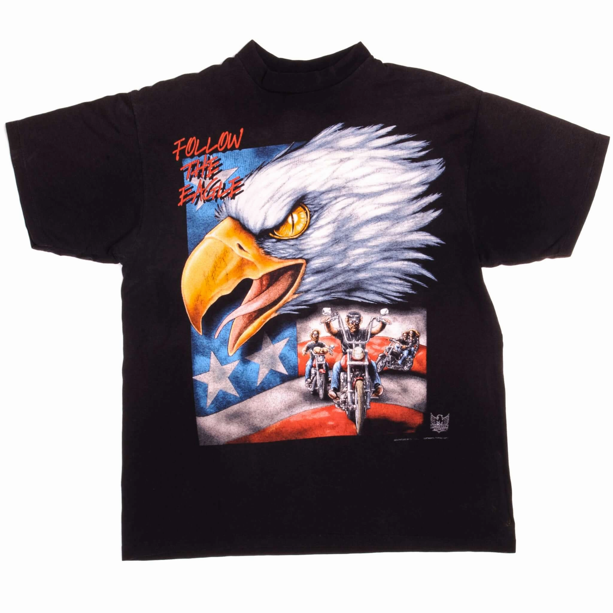 VINTAGE 3D EMBLEM AMERICAN BIKER FOLLOW THE EAGLE TEE SHIRT 1998 XL MADE IN USA