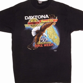 VINTAGE 3D EMBLEM HARLEY DAVIDSON DAYTONA BIKE WEEK TEE SHIRT 1991 LARGE MADE US