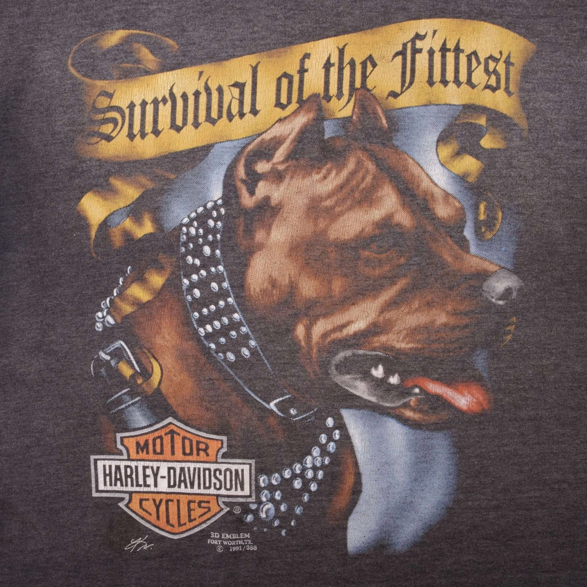 VINTAGE 3D EMBLEM HARLEY DAVIDSON PITBULL TEE SHIRT 1991 MEDIUM MADE IN USA
