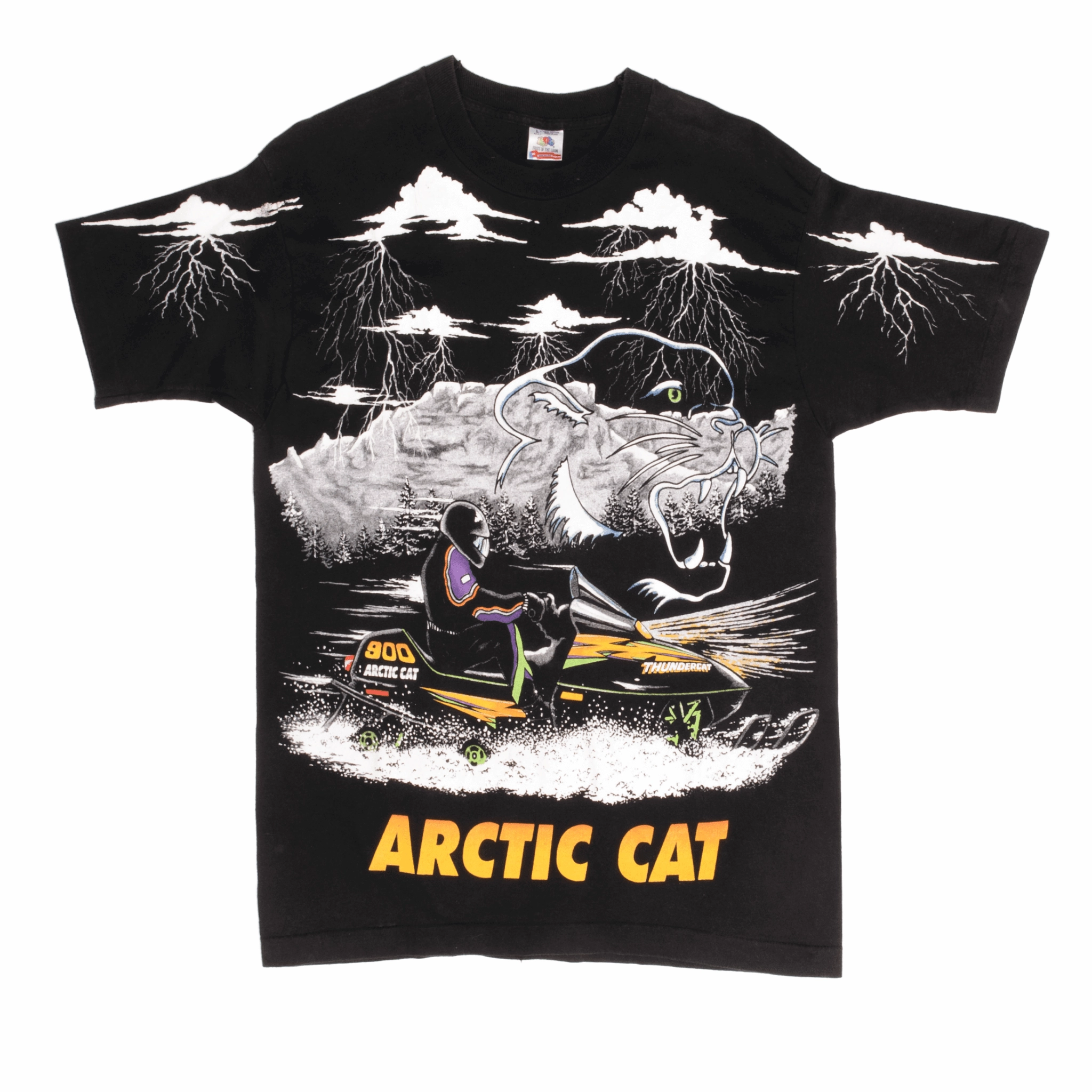 VINTAGE ALL OVER PRINT ARCTIC CAT SNOW MOBILE TEE SHIRT 1990S MEDIUM MADE USA