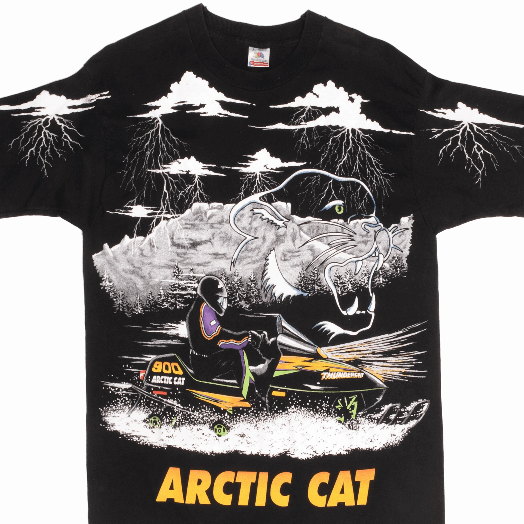 VINTAGE ALL OVER PRINT ARCTIC CAT SNOW MOBILE TEE SHIRT 1990S MEDIUM MADE USA
