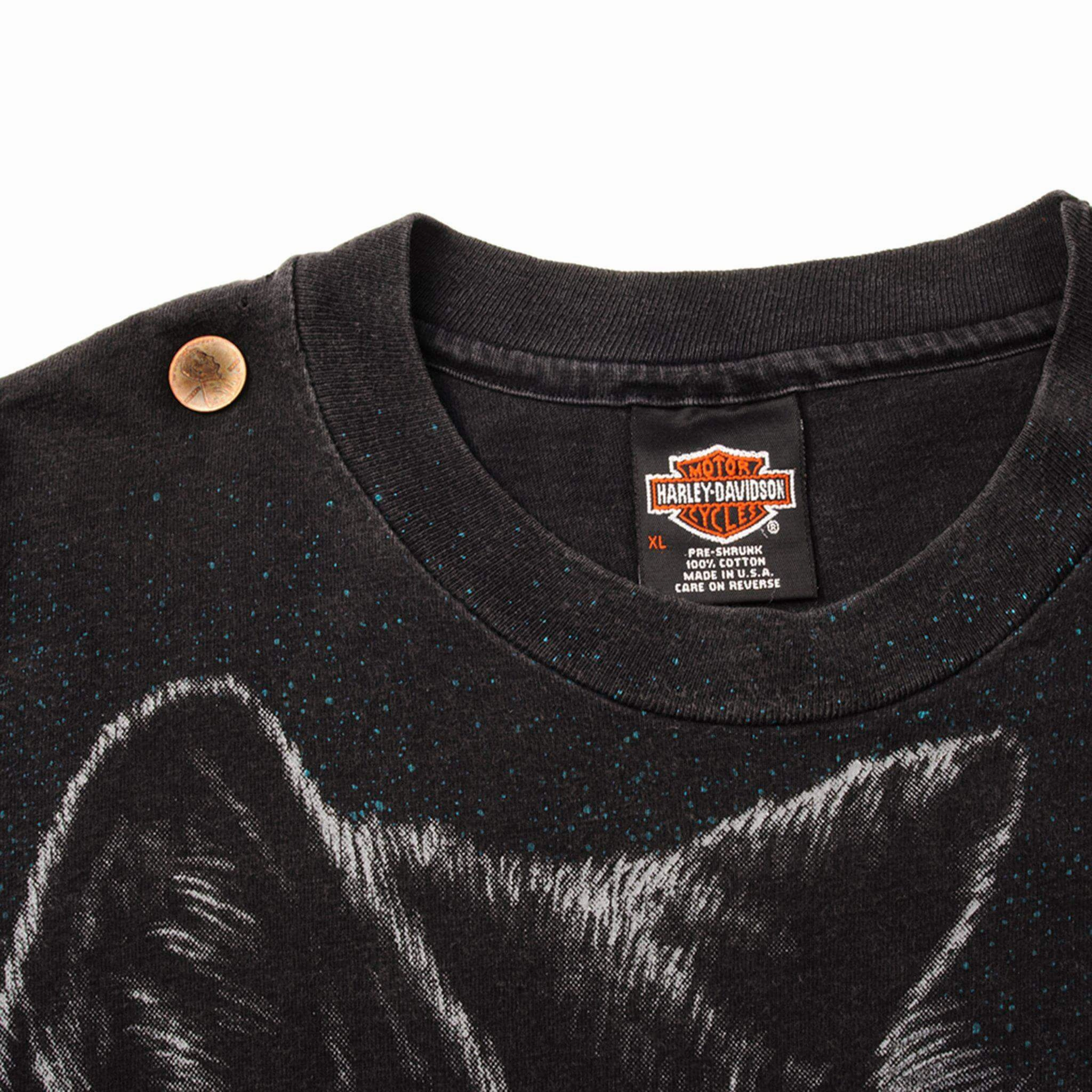 VINTAGE ALL OVER PRINT HARLEY DAVIDSON TEE SHIRT 1990s SIZE LARGE MADE IN USA